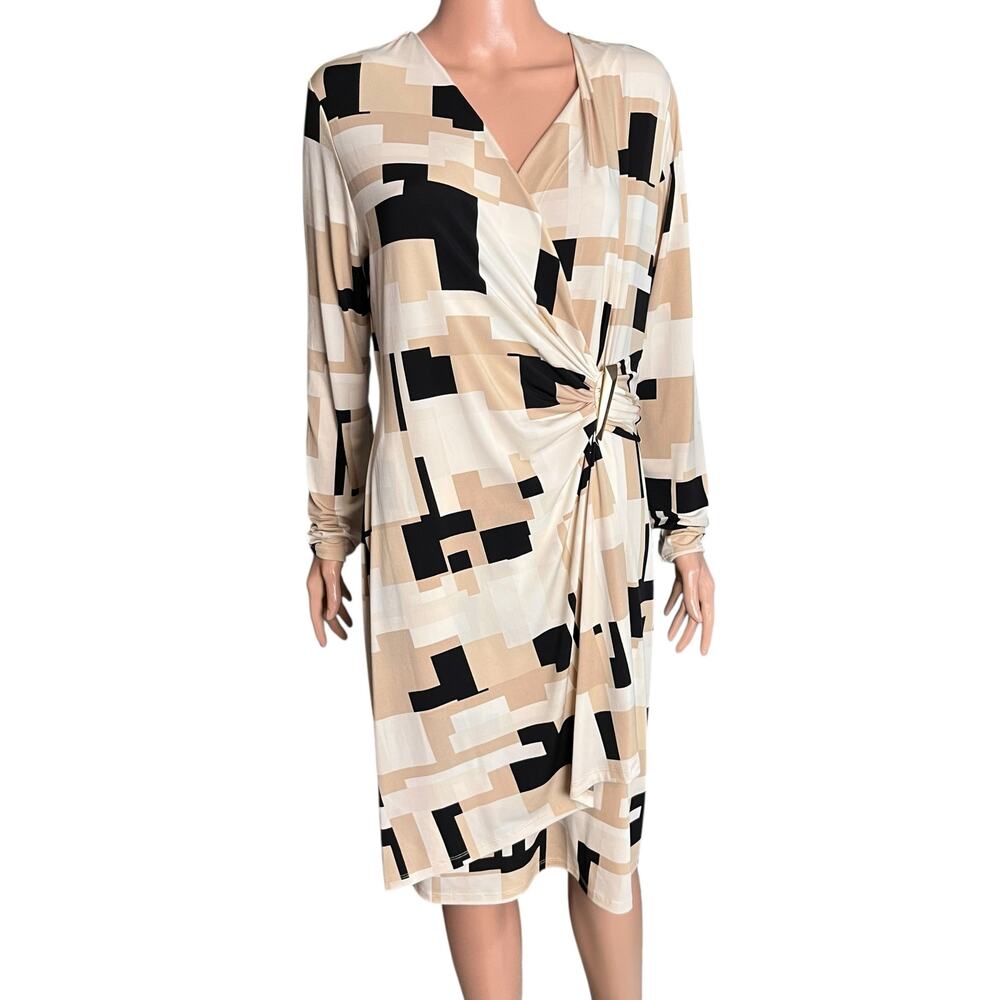 Calvin Klein Wrap Dress Gold Embellishment 14 Layered Party Luxe Geometric